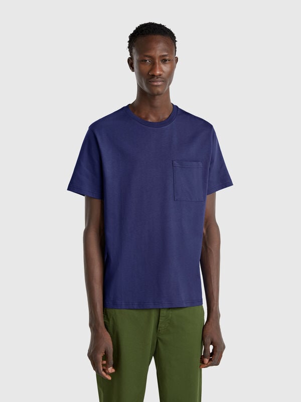 Blaues T-Shirt aus Bio-Baumwolle mit Täschchen Herren