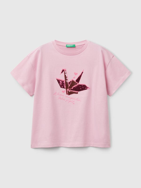 T-Shirt mit Aufdruck und Pailletten Mädchen