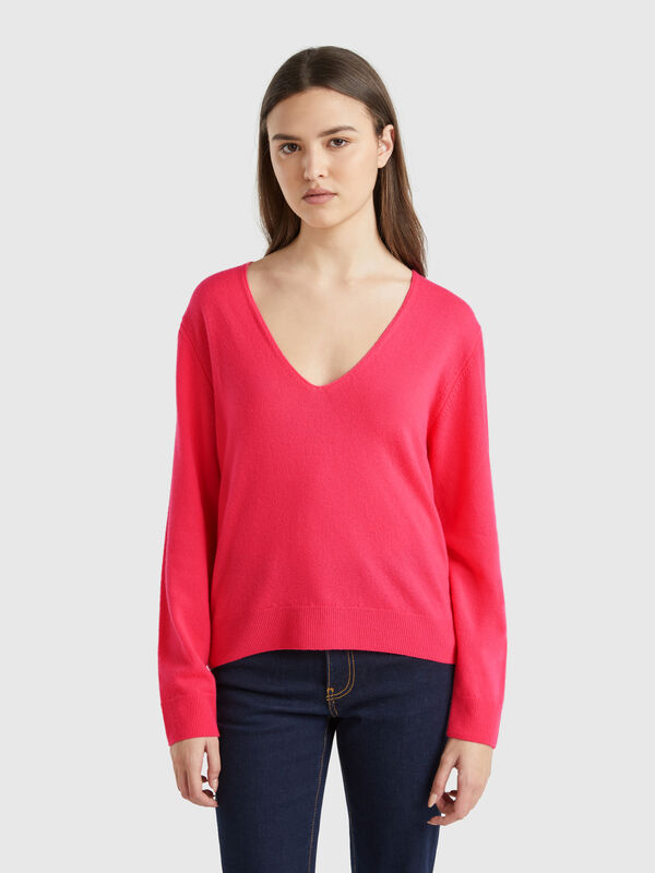 Pullover mit V-Ausschnitt aus reiner Merinowolle Damen