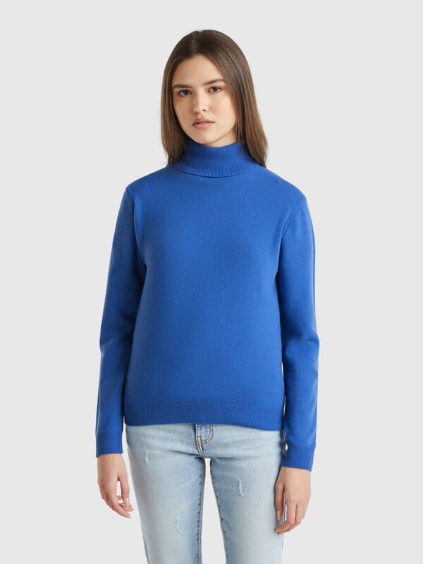 Rollkragenpullover in Bluette aus reiner Merinowolle Damen