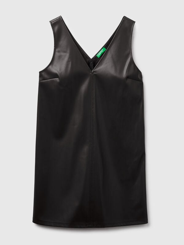 Kleid mit V-Ausschnitt aus beschichtetem Stoff Damen