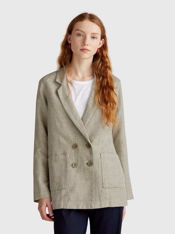Zweireihige Jacke aus Leinenmischung Damen