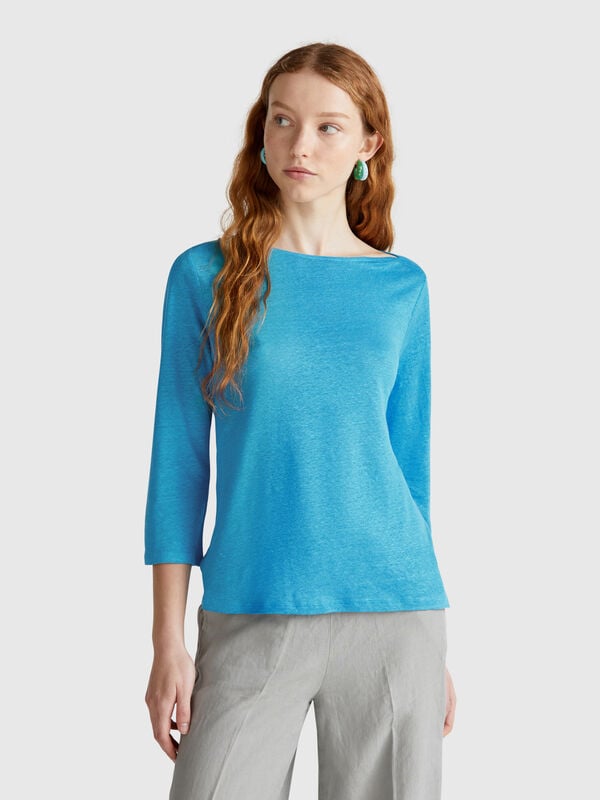 T-Shirt mit 3/4-Ärmeln aus reinem Leinen Damen