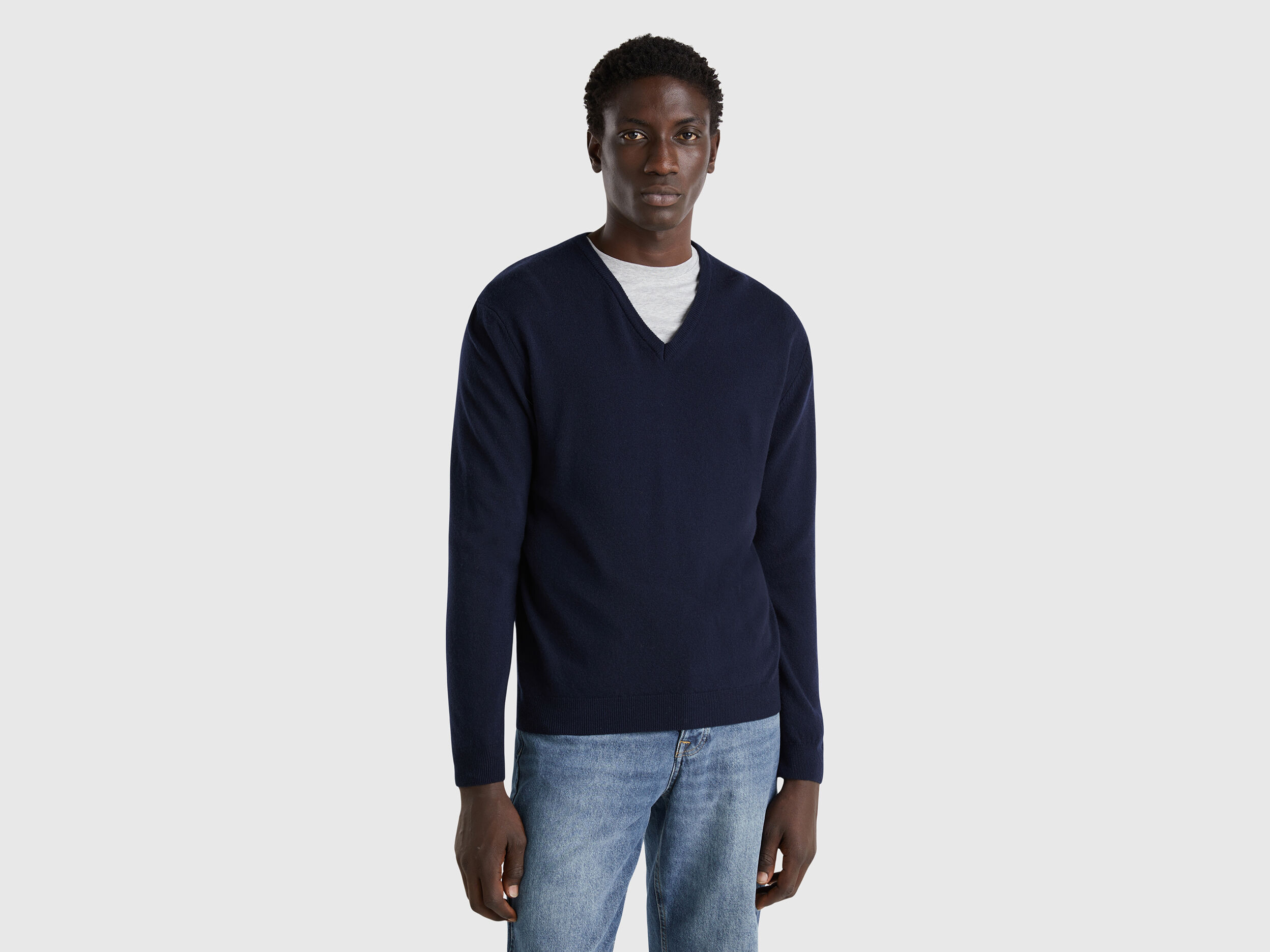V neck sweater over t shirt on sale