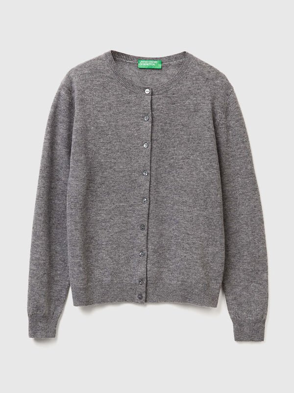 Mausgrauer Rundhals-Cardigan aus reiner Merinowolle Mausgrauer Rundhals-Cardigan aus reiner Merinowolle Damen
