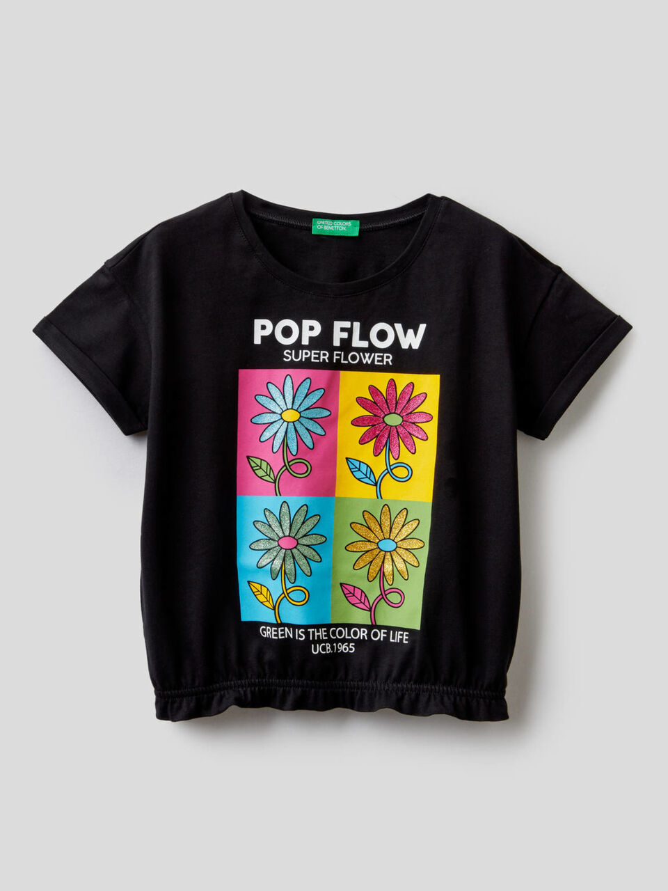 T-Shirt mit Print und elastischem Saum unten image number 1