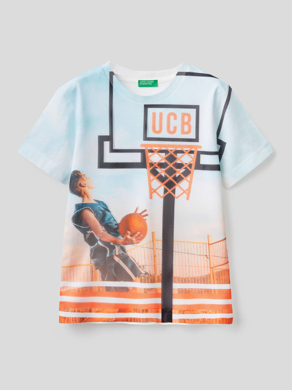 T-Shirt mit Einsatz aus bedrucktem Netzstoff image number 1