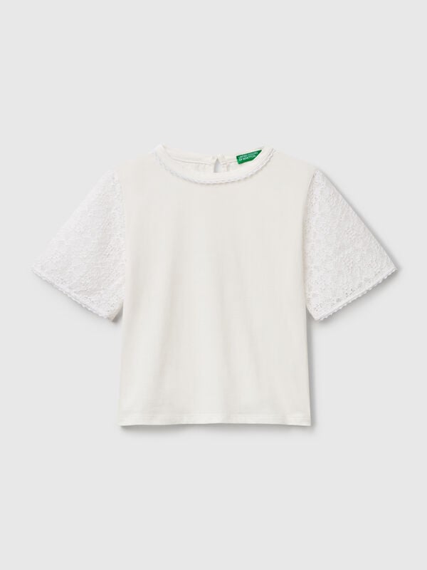 T-Shirt mit Spitzenärmeln Mädchen