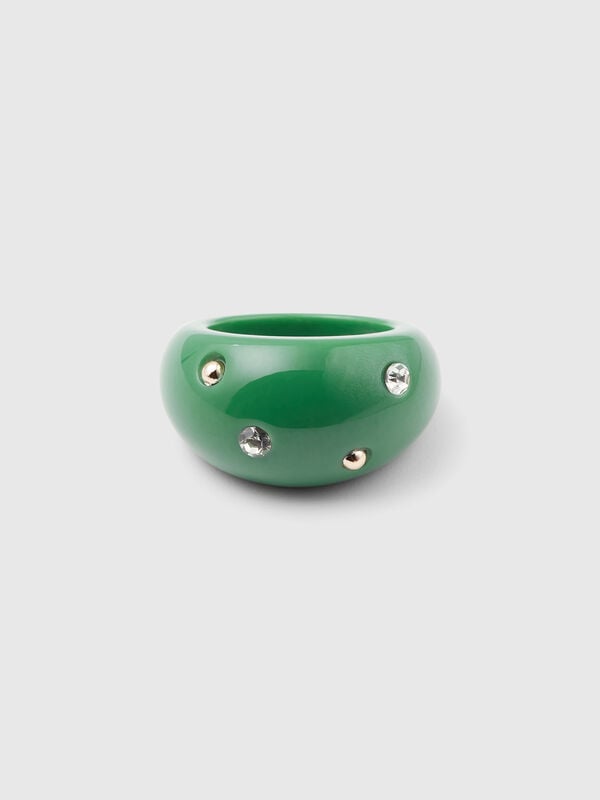 Grüner Ring mit Strasssteinen und Nieten Damen