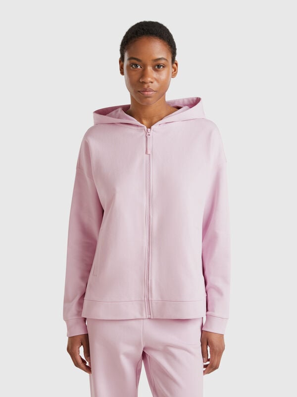 Sweatshirt aus 100 % Baumwolle mit Reißverschluss und Kapuze Damen
