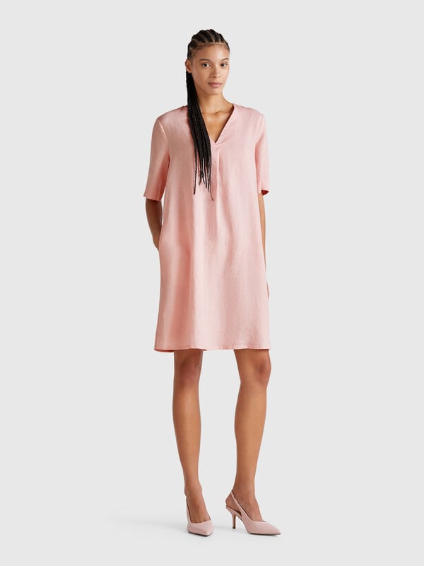 Kurzarmkleid aus reinem Leinen Damen