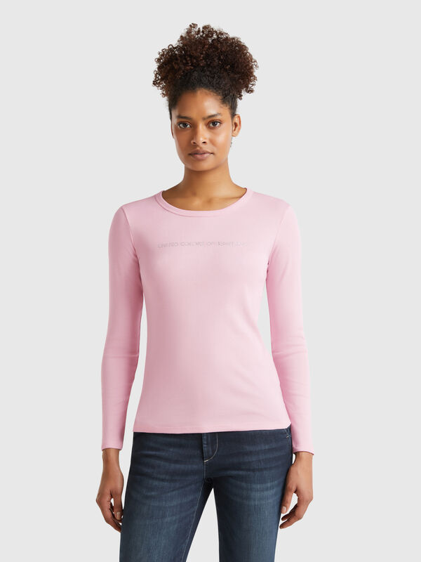 Langärmeliges T-Shirt in Rosa aus 100% Baumwolle Damen