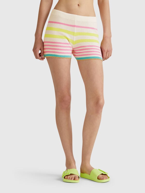 Gestreifte Strickshorts Damen