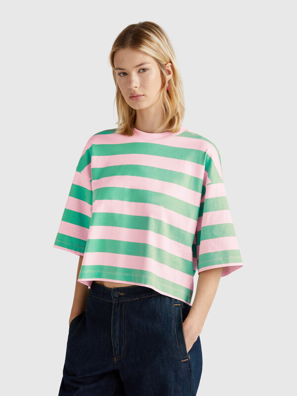 Grün-rosa gestreiftes T-Shirt Damen