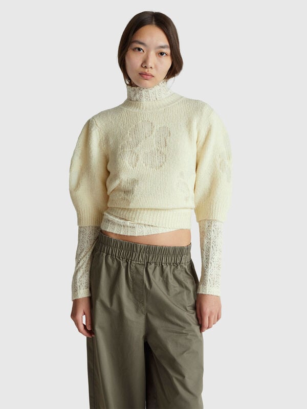 Kurzarmshirt mit Blumen-Intarsie Kurzarmshirt mit Blumen-Intarsie Damen