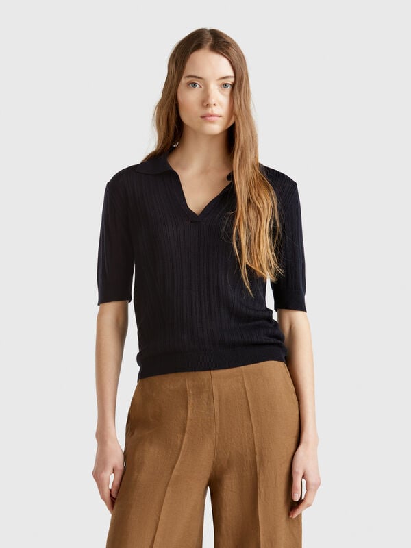 Kurzarm-Strickpoloshirt Damen