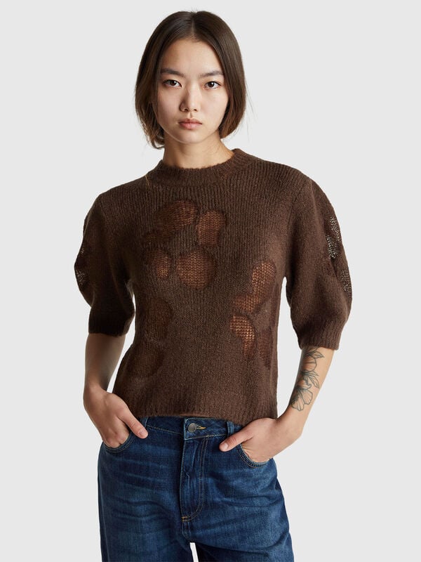 Kurzarmshirt mit Blumen-Intarsie Kurzarmshirt mit Blumen-Intarsie Damen