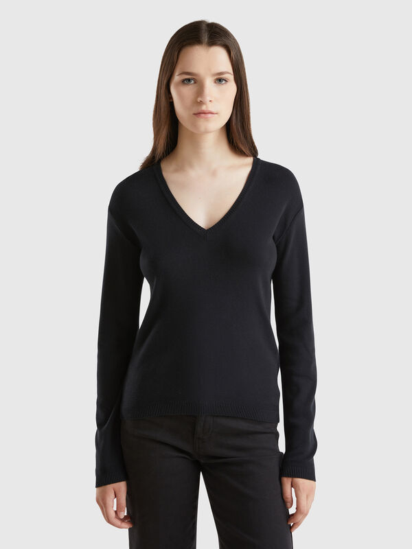 Pulli aus reiner Baumwolle mit V-Ausschnitt Damen