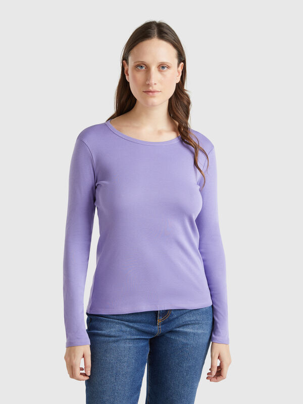 Langärmeliges T-Shirt aus reiner Baumwolle Damen