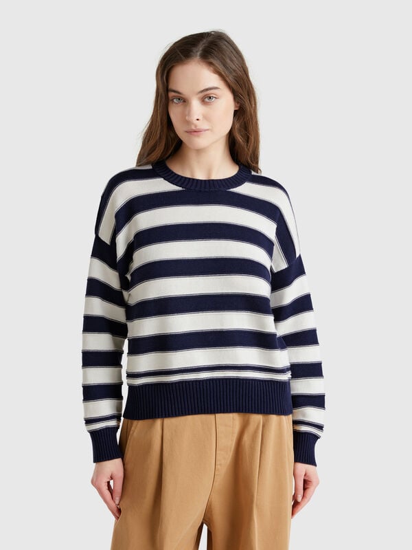 Gestreifter Pullover aus Trikot-Baumwolle Damen
