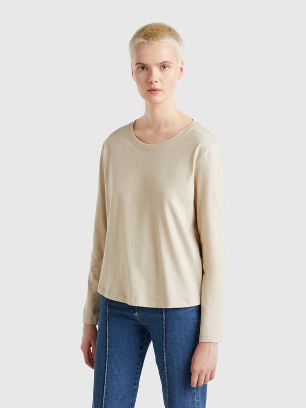 Langärmliges T-Shirt aus leichter Baumwolle Damen