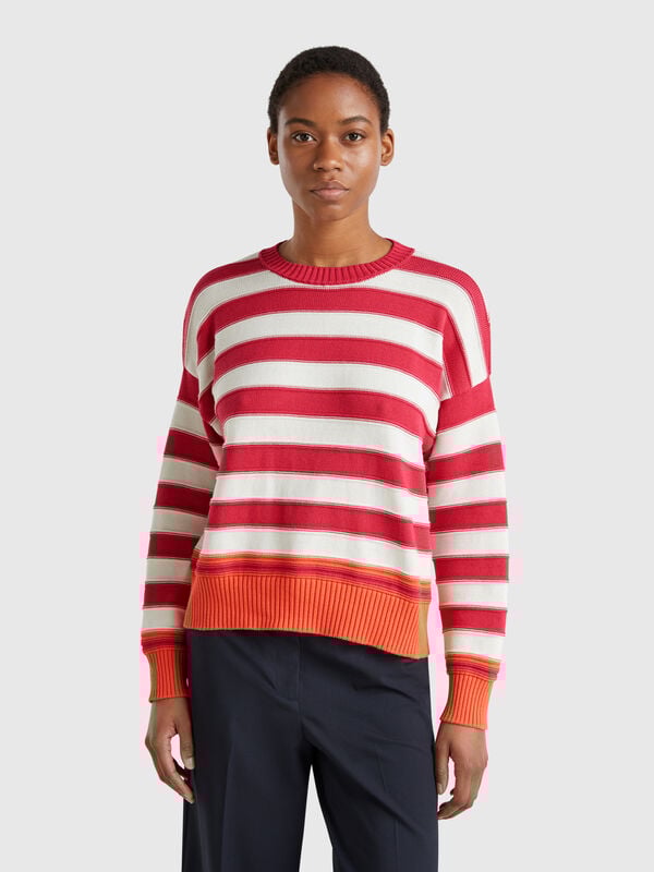 Gestreifter Pullover aus Trikot-Baumwolle Damen