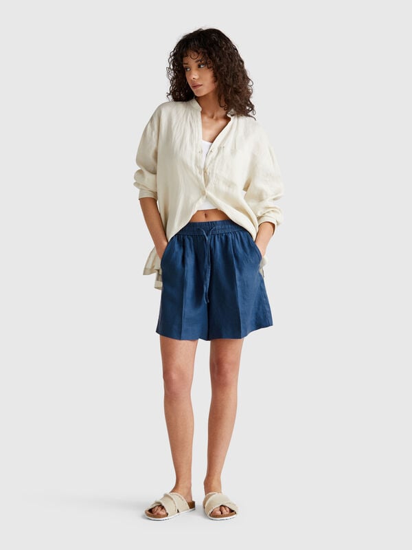 Shorts aus reinem Leinen mit Kordelzug Damen
