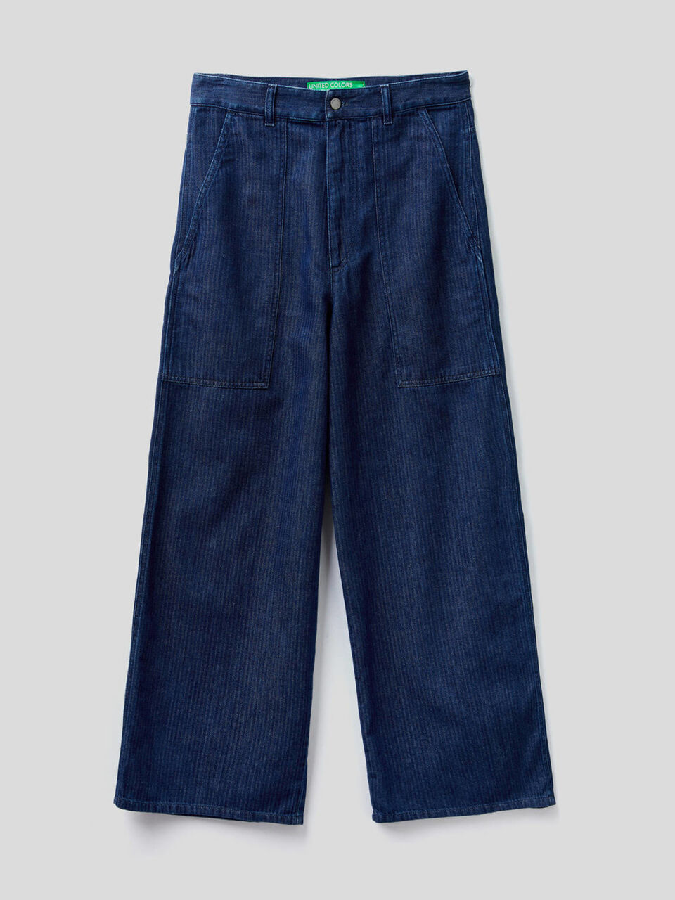 Loose Fit-Hose aus gestreiftem Jeansstoff image number 1