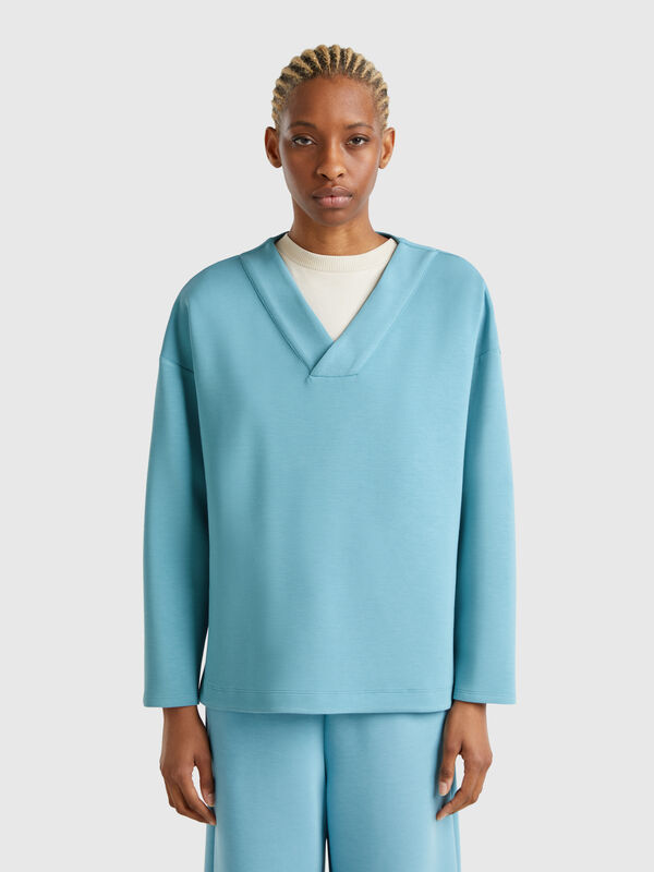 Sweatshirt mit V-Ausschnitt Damen