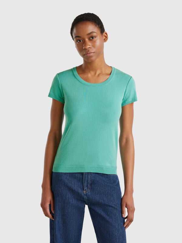Kurzärmeliger Pulli aus 100% Baumwolle. Damen