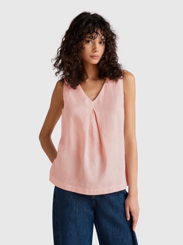 Ärmellose Bluse aus reinem Leinen Damen