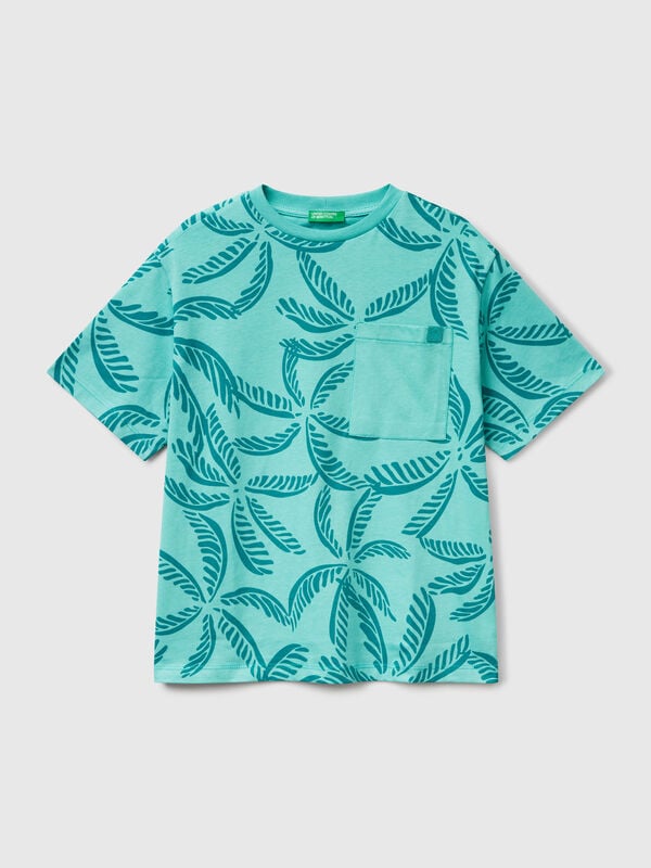 Grünes T-Shirt mit tropischem Aufdruck Jungen