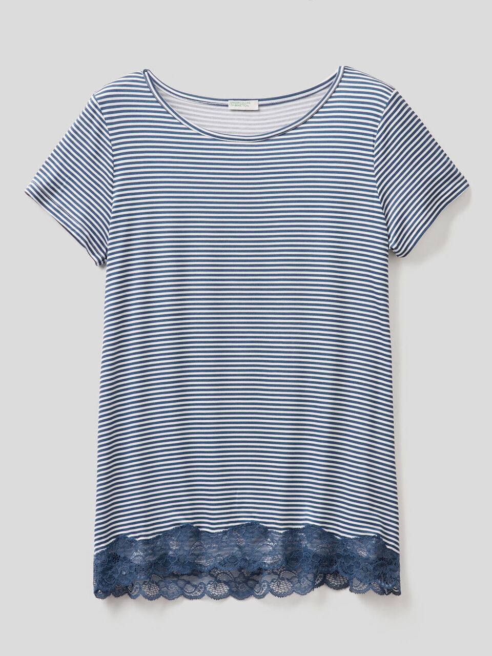 Gestreiftes T-Shirt mit Einsatz aus Spitze image number 1