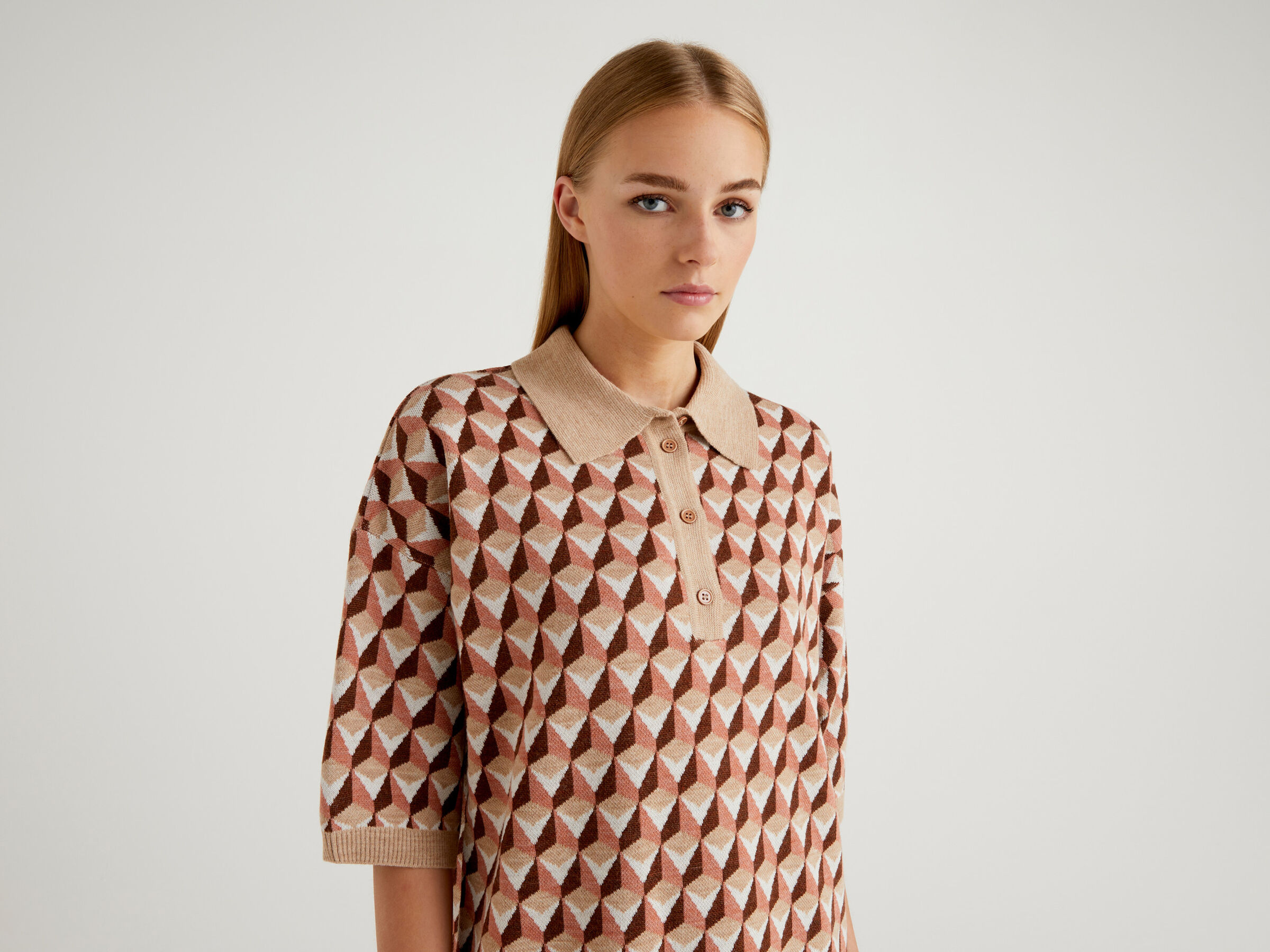 Jacquard-Kleid mit Polo-Kragen image number 3