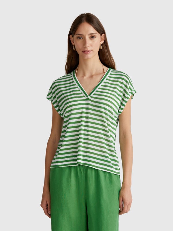 Gestreiftes T-Shirt aus Leinenmischung Damen