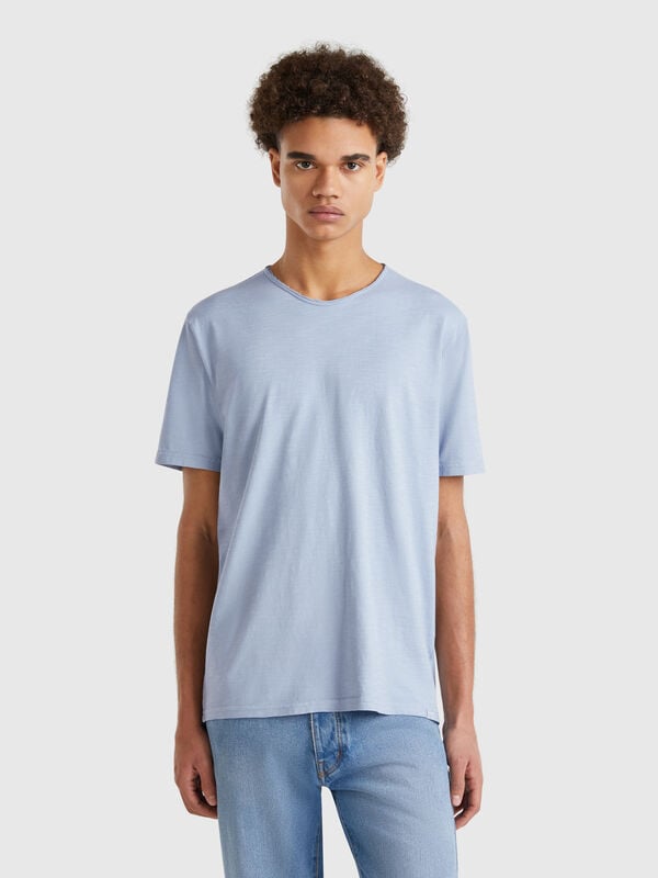 T-Shirt in Graublau aus geflammter Baumwolle Herren