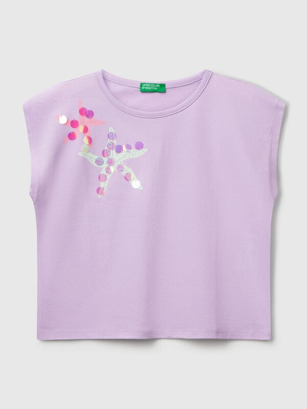 T-Shirt mit Aufdruck und Pailletten Mädchen