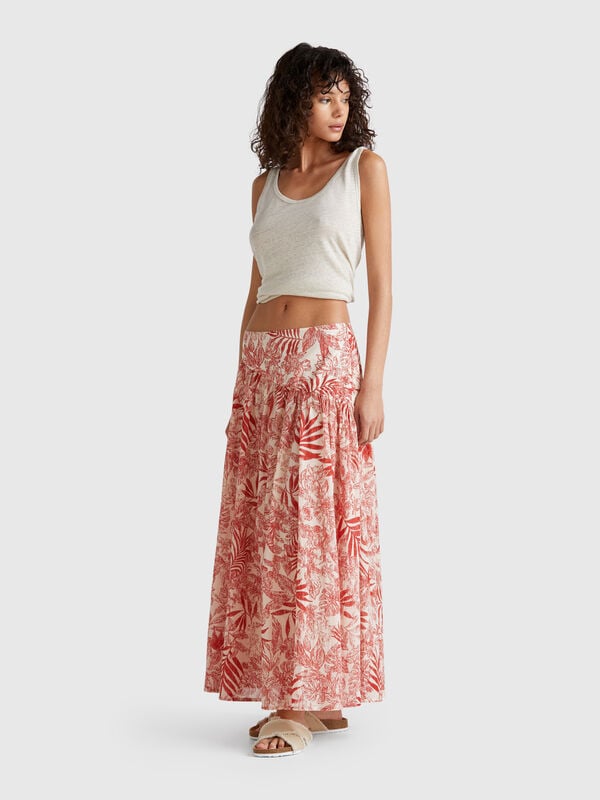 Langer Rock mit tropischem Print Damen