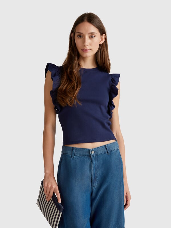 Schmal geschnittenes T-Shirt mit Rüschen Damen
