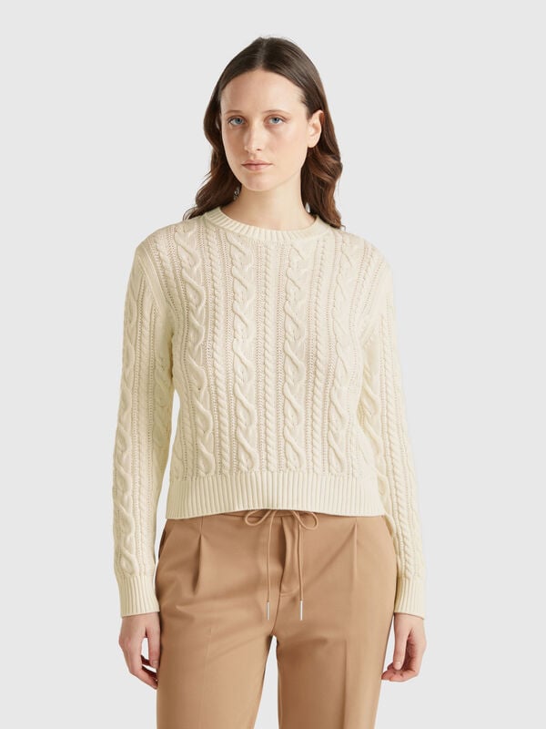 Zopfstrickpullover aus 100 % Baumwolle Damen