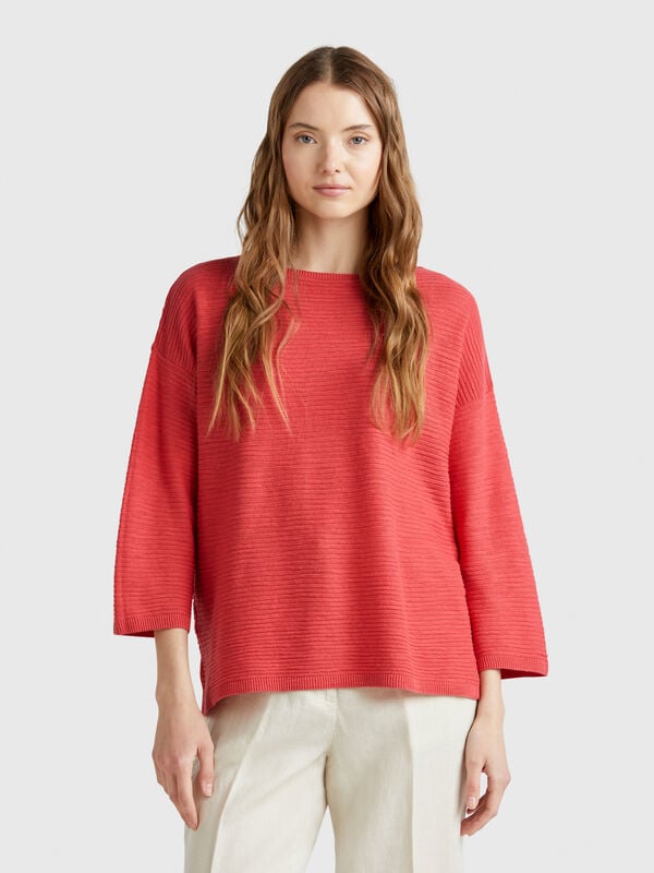 Pullover aus Leinenmischung mit 3/4-Ärmeln Damen