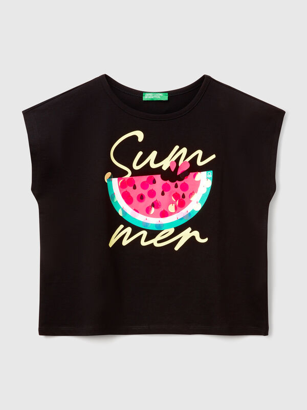 T-Shirt mit Aufdruck und Pailletten Mädchen