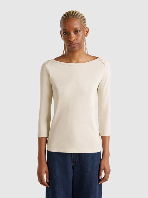 T-Shirt mit Boot-Ausschnitt aus 100% Baumwolle Damen