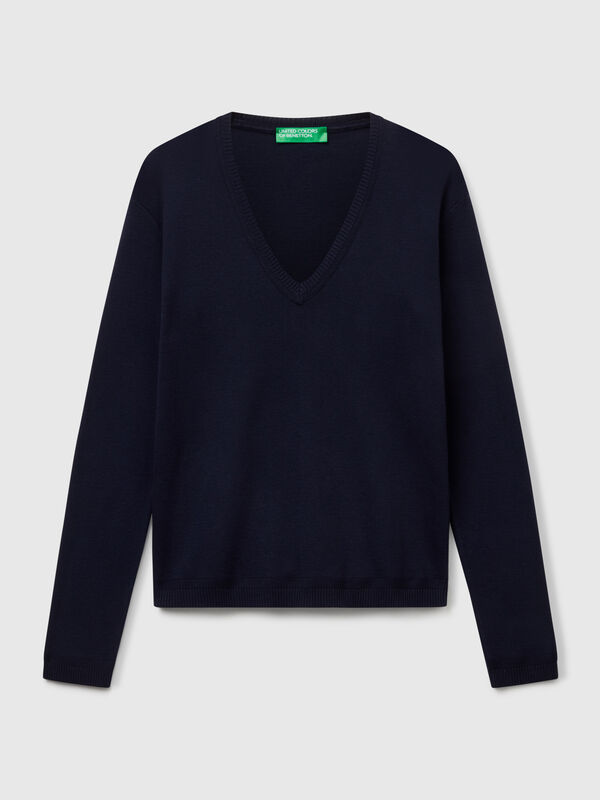 Pullover mit V-Ausschnitt aus reiner Baumwolle Damen