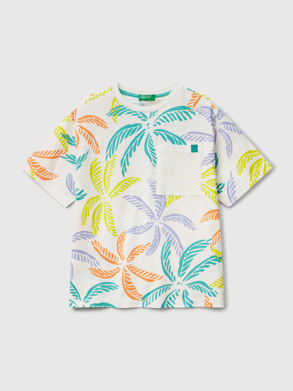 Weißes T-Shirt mit tropischem Aufdruck Jungen