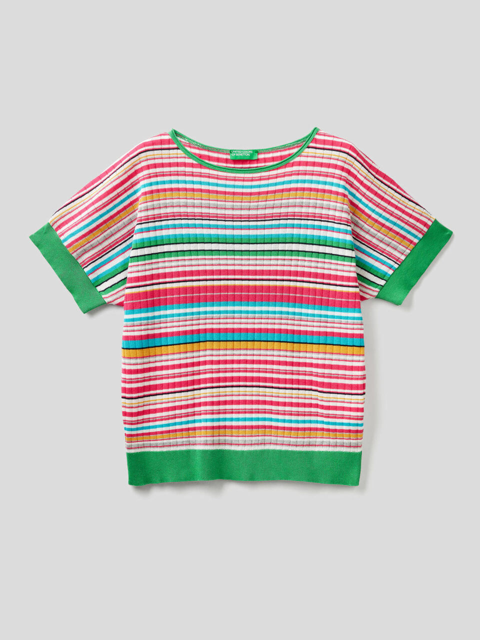 Pullover mit kurzen Ärmeln und bunten Streifen image number 1