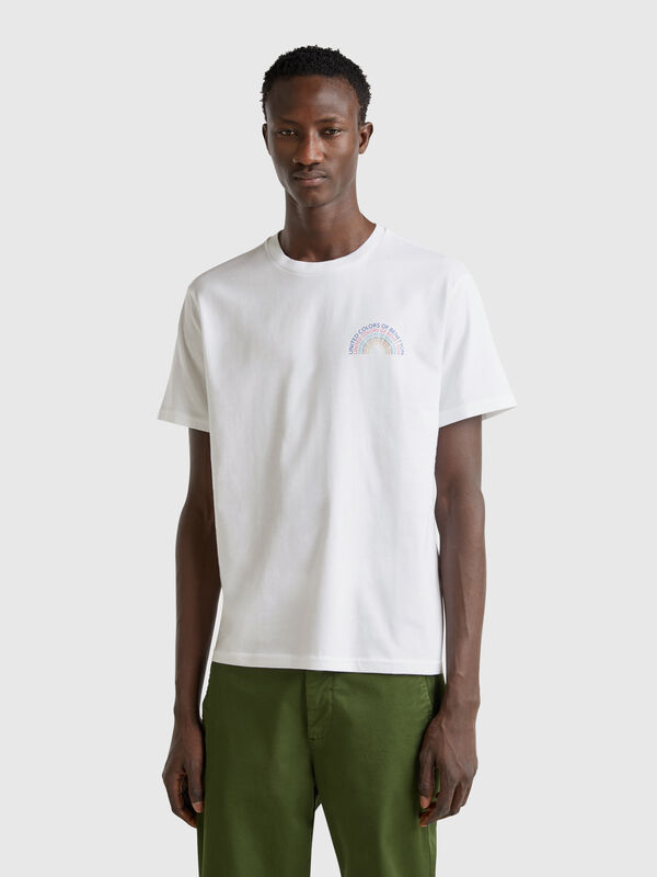 Weiße Baumwoll-T-Shirt mit mehrfarbigem Logo Herren