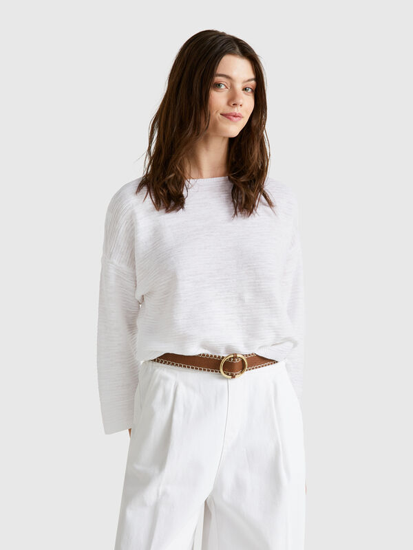 Pullover aus Leinenmischung mit 3/4-Ärmeln Damen