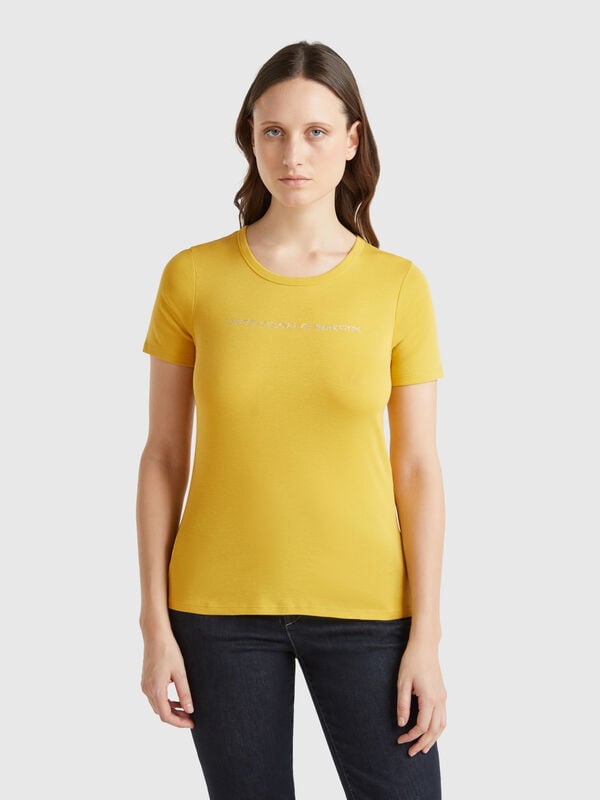 T-Shirt aus 100% Baumwolle mit Glitter-Logoprint Damen