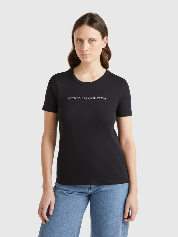T-Shirt aus 100% Baumwolle mit Glitter-Logoprint Damen